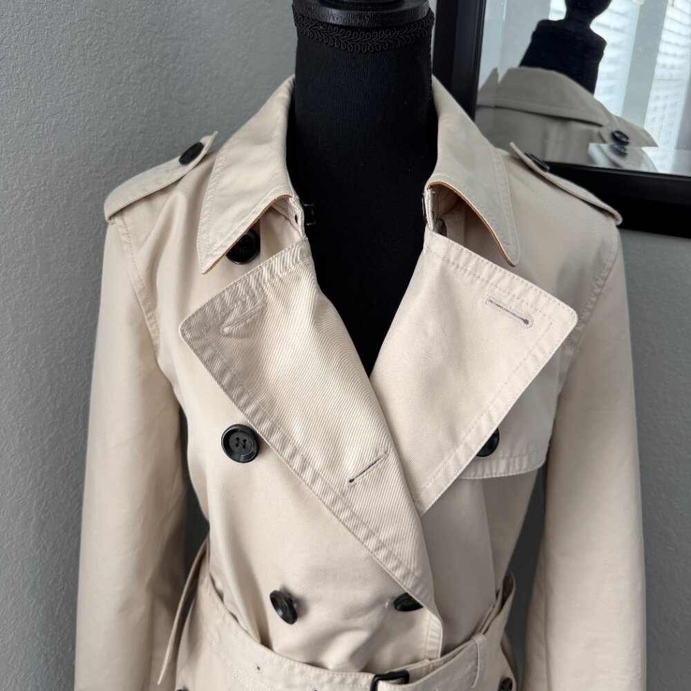 COACH Short Double Breasted Beige Belted Trench Coat Jacket Large - Picture 8 of 16